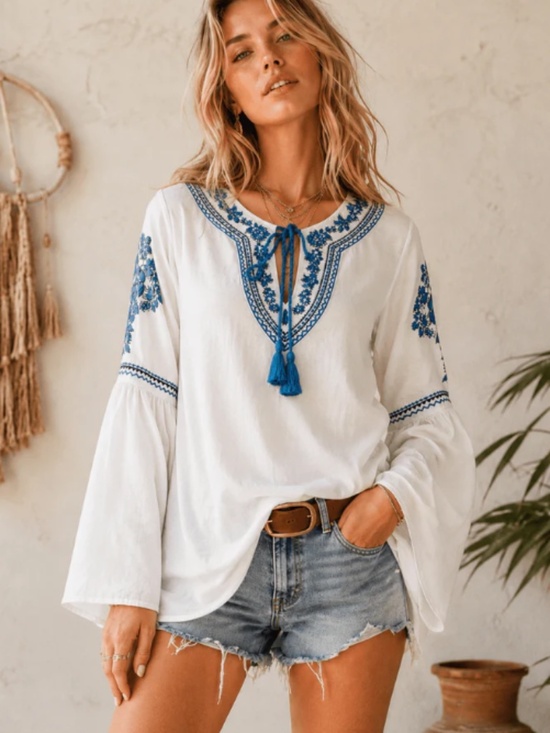Talori Tops - "The Mary Ann" White Embroidered Tunic Blouse